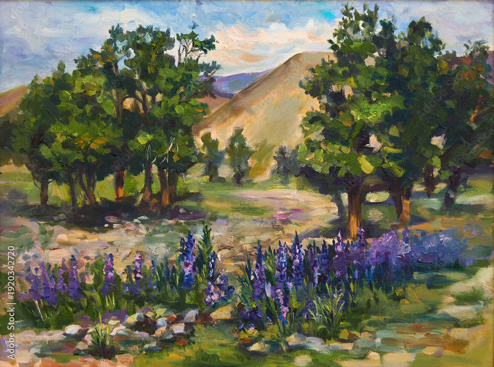 Naklejka premium Altai landscape. Oil painting on canvas.