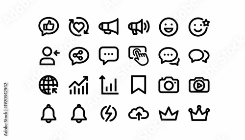Social Media Icons Set - Engagement, Marketing, Communication, and Growth Symbols