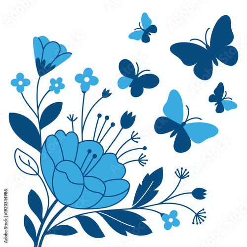Wallpaper Mural Seamless floral pattern with blooming flowers, leaves and butterflies in a decorative spring nature background vector illustration Torontodigital.ca