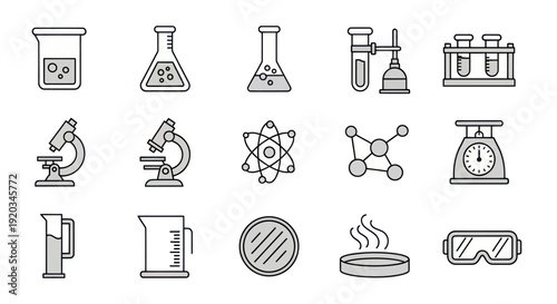 Science Icons Set: Chemistry, Biology, Research and Laboratory Equipment