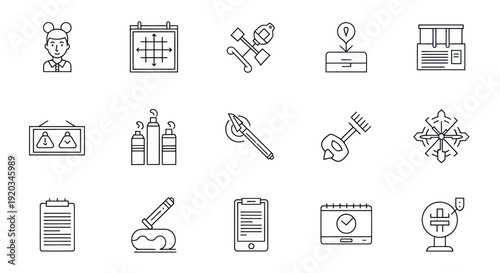 Set of doodle icons for design, planning, and business