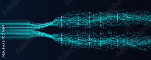 AI Data Flow Energy Lines, Code Information Streams. Neural Network Communication Signals. Bio Science and Digital Bifurcation Transformation Technology Abstract Energy Concept. Vector Illustration