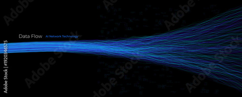 AI Line Data Flow Digital Information Energy Stream on Black Background. Neural Network Nerve Communication Signals. Bio Science and Digital Technology Abstract Energy Concept. Vector Illustration