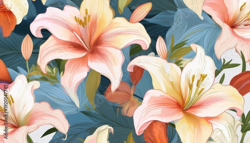 graceful lily seamless pattern soft pastel floral bloom print for textile wallpaper decor