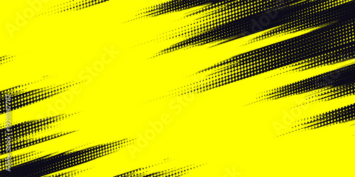 Dynamic Yellow and Black Grunge Background with Halftone Dot Pattern and Distressed Brush Stroke Texture. vector illustration