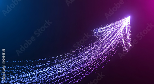 Glowing particle arrow shape ascending against dark blue and purple gradient full hd 4k stock image download background