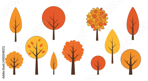 Autumn Trees Collection: Vibrant Fall Foliage in Various Shapes and Colors