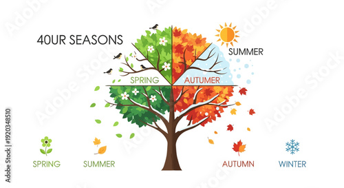 Four Seasons Tree: Spring, Summer, Autumn, Winter Cycle