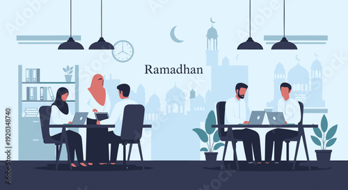 Ramadan office workplace with coworkers.