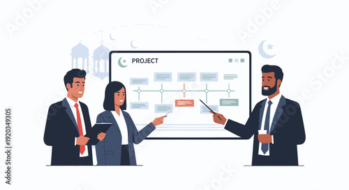 Business professionals discussing a project plan.