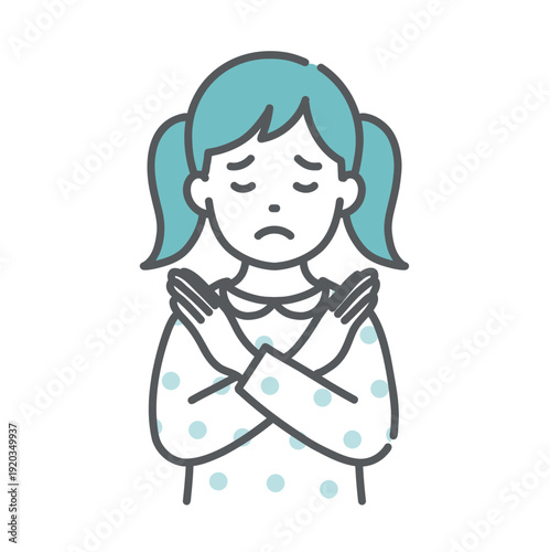 NGサインを出す女の子のイラスト（禁止・注意・上半身）