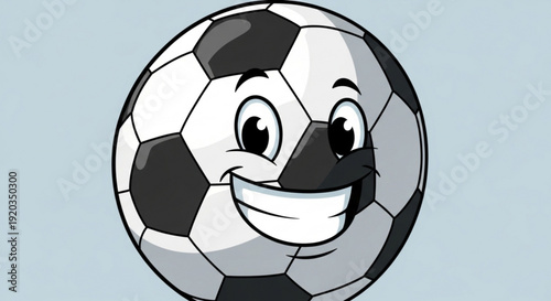 Smiling Cartoon Soccer Ball Character on Light Blue Background