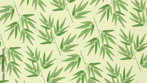 Organic Asian-Inspired Seamless Pattern Featuring Green Bamboo Leaves