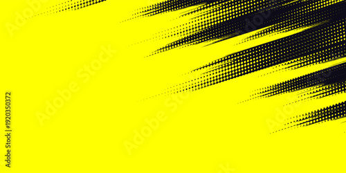 Dynamic Yellow and Black Grunge Background with Halftone Dot Pattern and Distressed Brush Stroke Texture. vector illustration