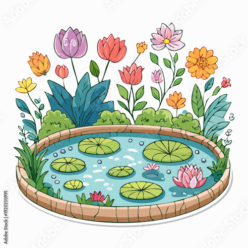 Water Garden with Flowers.