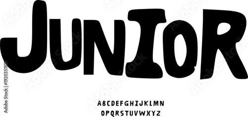 Junior Playful Bubble Font Alphabet Bold Rounded Sans Serif with Cute Childhood Character for Kids Party Decorations Toy Packaging and School Project Design