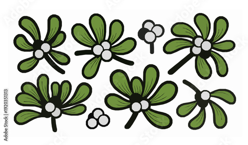 Cartoon Mistletoe Sprigs Vector Set for Christmas and Holiday Projects