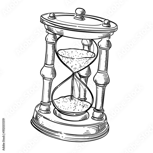 small hourglass sand timer vector line art hand drawn illustration