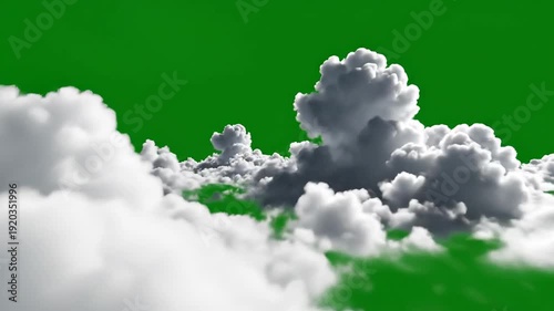 White Clouds on Green Screen Background.
