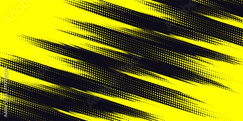 Dynamic Yellow and Black Grunge Background with Halftone Dot Pattern and Distressed Brush Stroke Texture. vector illustration