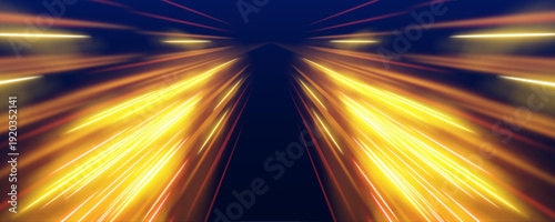Radiant light trails sweep forward like a futuristic tunnel. Smooth gradients of blue and pink create immersive depth. The artwork expresses motion, speed, and high-tech atmosphere.