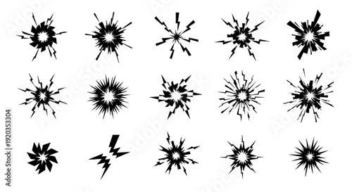 Dynamic Explosion Lightning Burst Starburst Crack Vector Illustration Graphics Set
