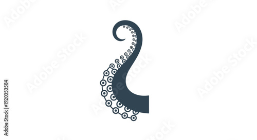 Octopus Tentacle with Suction Cups, Dark Blue, Isolated on White Background