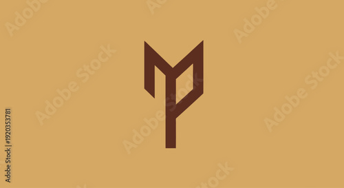 Modern geometric symbol, abstract logo design, minimalist icon, brown on beige background