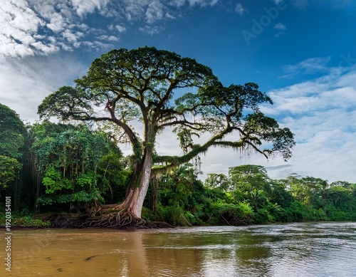 a big tropical tree amidst the lush amazonian rainforest at the guapore itenez riverbank ricardo franco vale do guapore indigenous land rondonia brazil