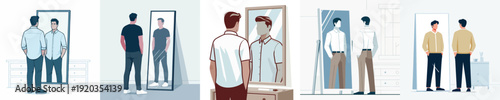 Vector of a man standing in front of mirror