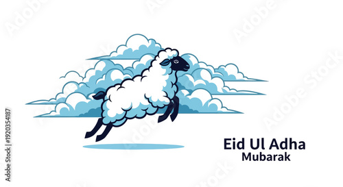 A sheep jumps through clouds in a serene illustration, symbolizing celebration and festivity