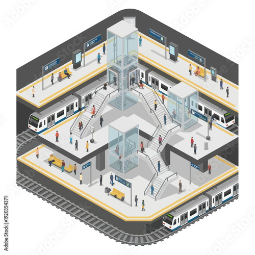 Isometric View of Underground Train Station.