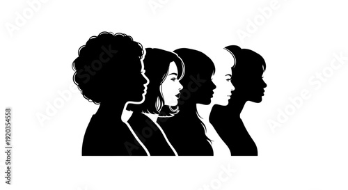 Silhouettes of three individuals facing different directions in a vector illustration