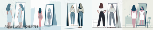 Vector of woman standing in front of mirror