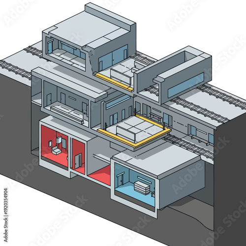 3D Isometric Illustration of Modern Factory Building.