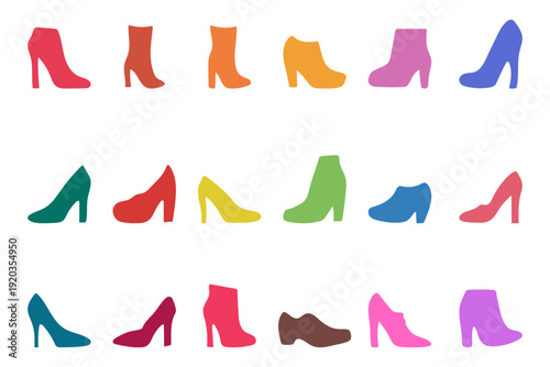 Collection of Colorful Shoe Silhouette Illustration