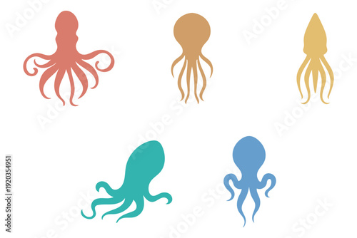 Collection of Octopus and Squid Silhouette Illustration