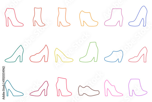 Collection of Colorful Shoe Outline Illustration