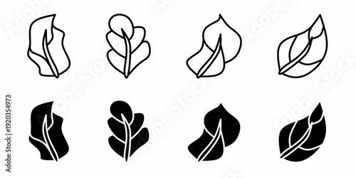 Leaves. Vector collection of leaf icon illustrations. Black icon design.