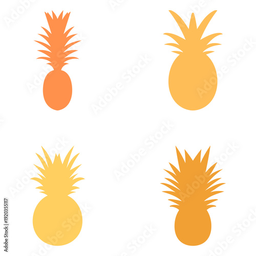 Pineapple Fruit Silhouette Illustration Set
