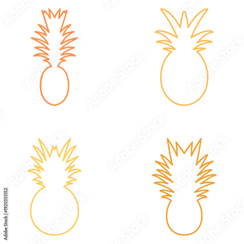 Pineapple Fruit Outline Illustration Set