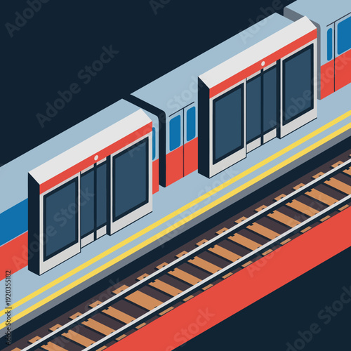 Modern Subway Train on Railway Tracks.