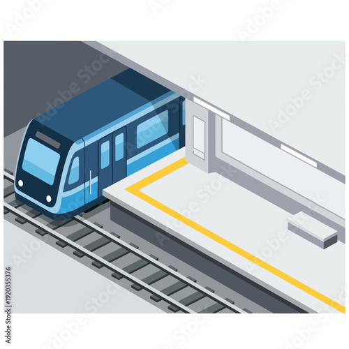 Blue Train at Subway Station Platform.