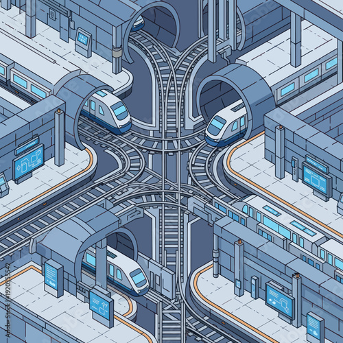 Futuristic Monorail System with Multiple Tracks.