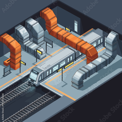 Isometric View of Train Station Platform.