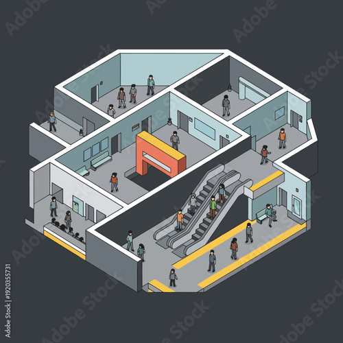 Isometric View of Shopping Mall Interior Design.