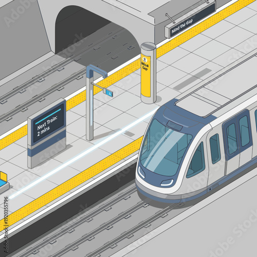 Modern Train Arriving at Subway Station Platform.