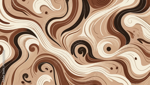 modern coffee abstract seamless pattern with spirals and waves