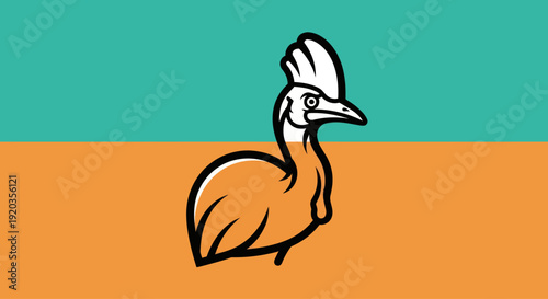 Stylized Cassowary Bird Illustration on Teal and Orange Background