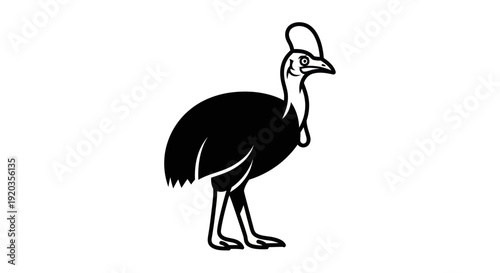 Stylized Cassowary Bird Silhouette, Vector Illustration, Isolated on White